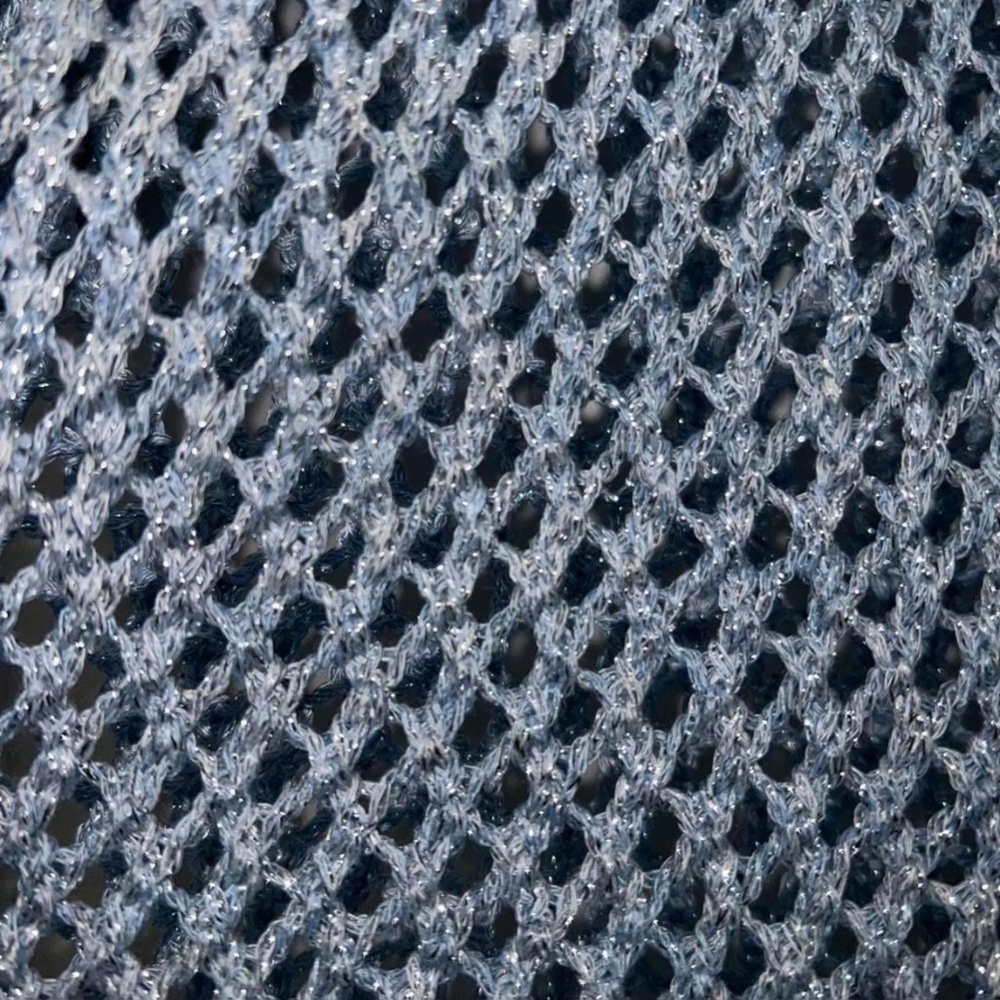 Light Blue Metallic Open-Knit Top Made in Italy Viscose Coastal Quiet Luxury - Picture 6 of 6